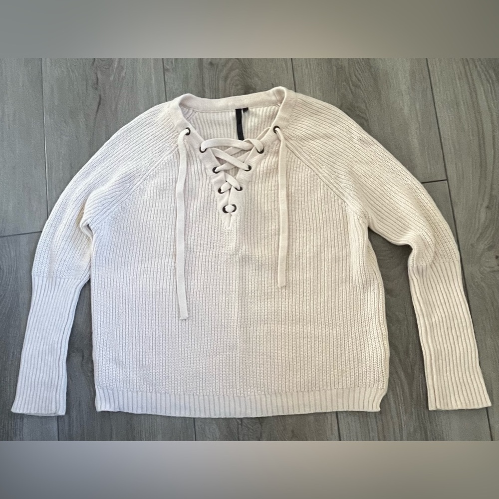 Razzle Dazzle Lace Up Knit Sweater Women’s Size Small Long Sleeve Cream